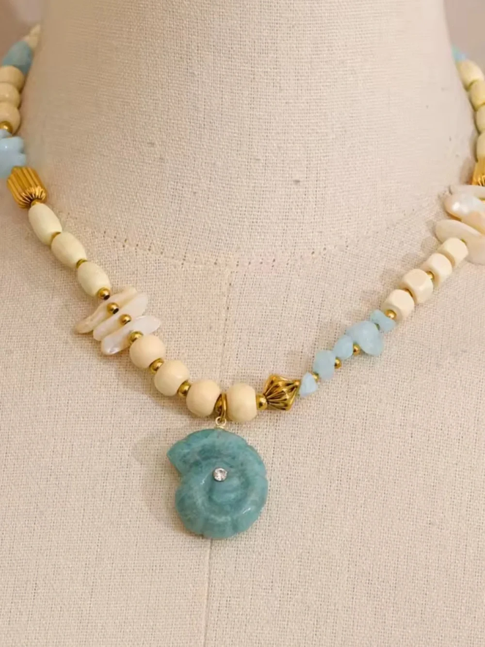 Aqua Couture Pendant Beaded Necklace